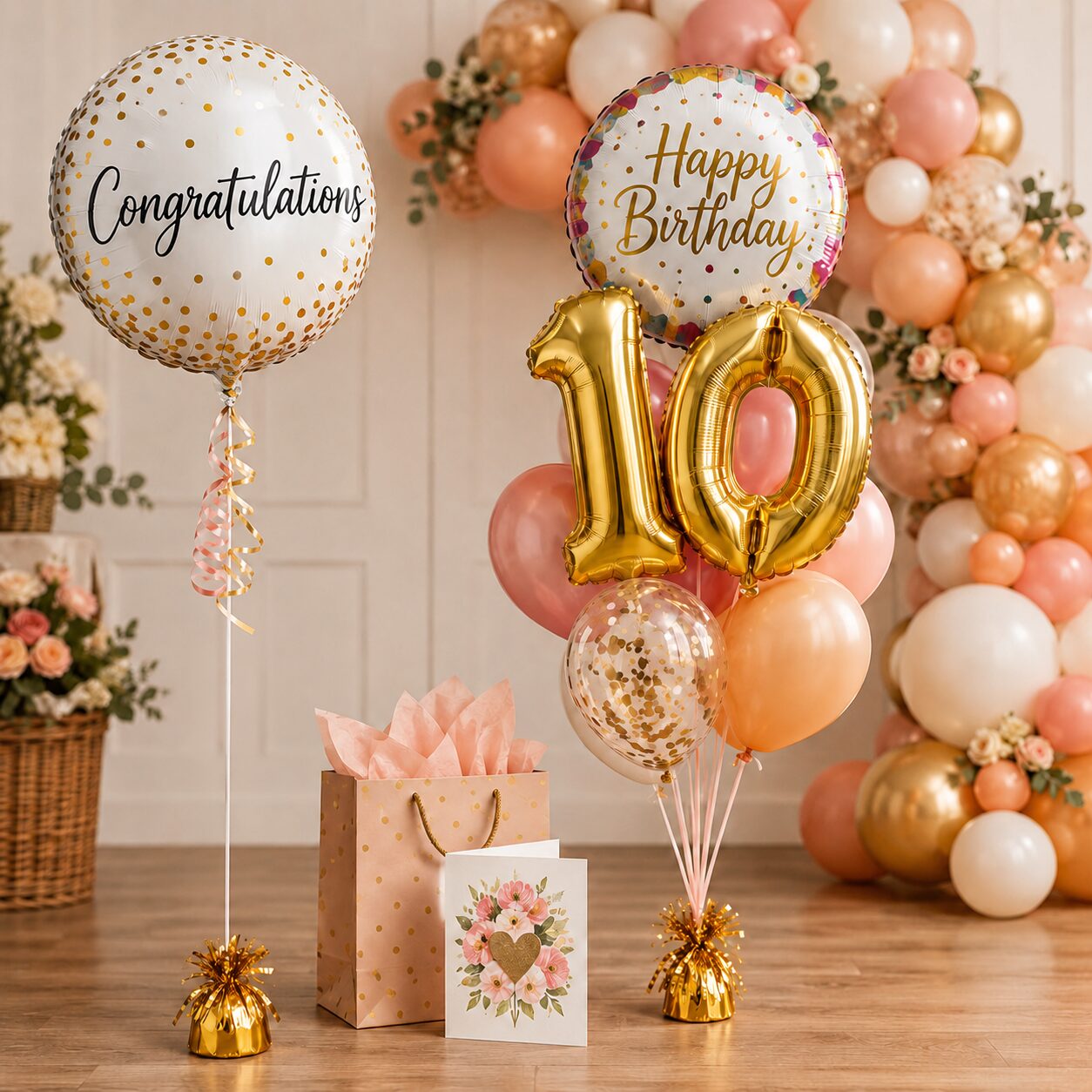 Balloons and event add-ons including helium balloons, balloon bundles, number balloons and gift add-ons