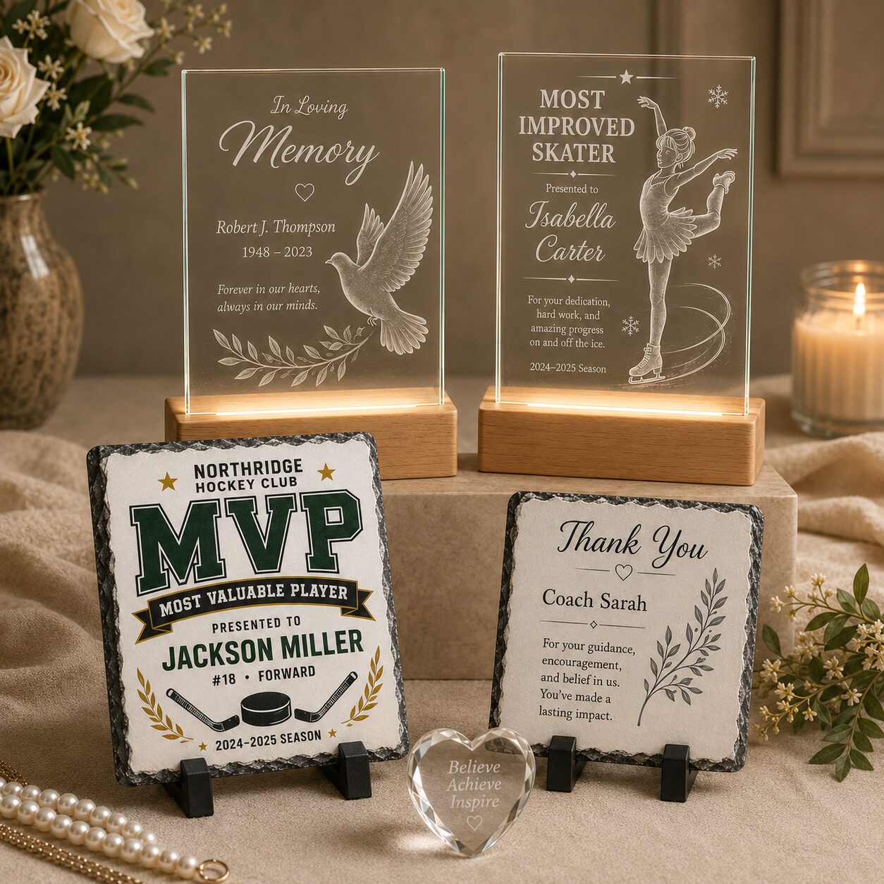 Photo slates, engraved slates, plaques, awards, appreciation and recognition gifts